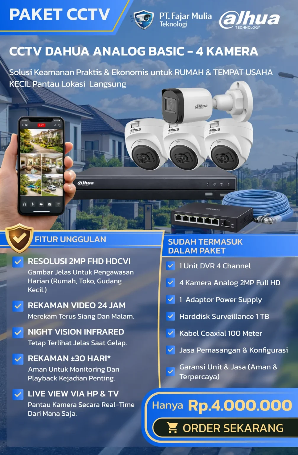 CCTV Dahua Analog Basic – 4 Kamera