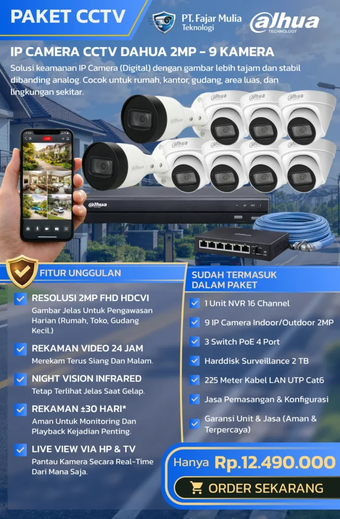 IP Camera CCTV Dahua 2MP – 9 Kamera