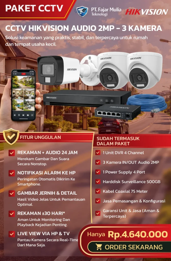 CCTV Hikvision Audio 2MP – 3 Kamera