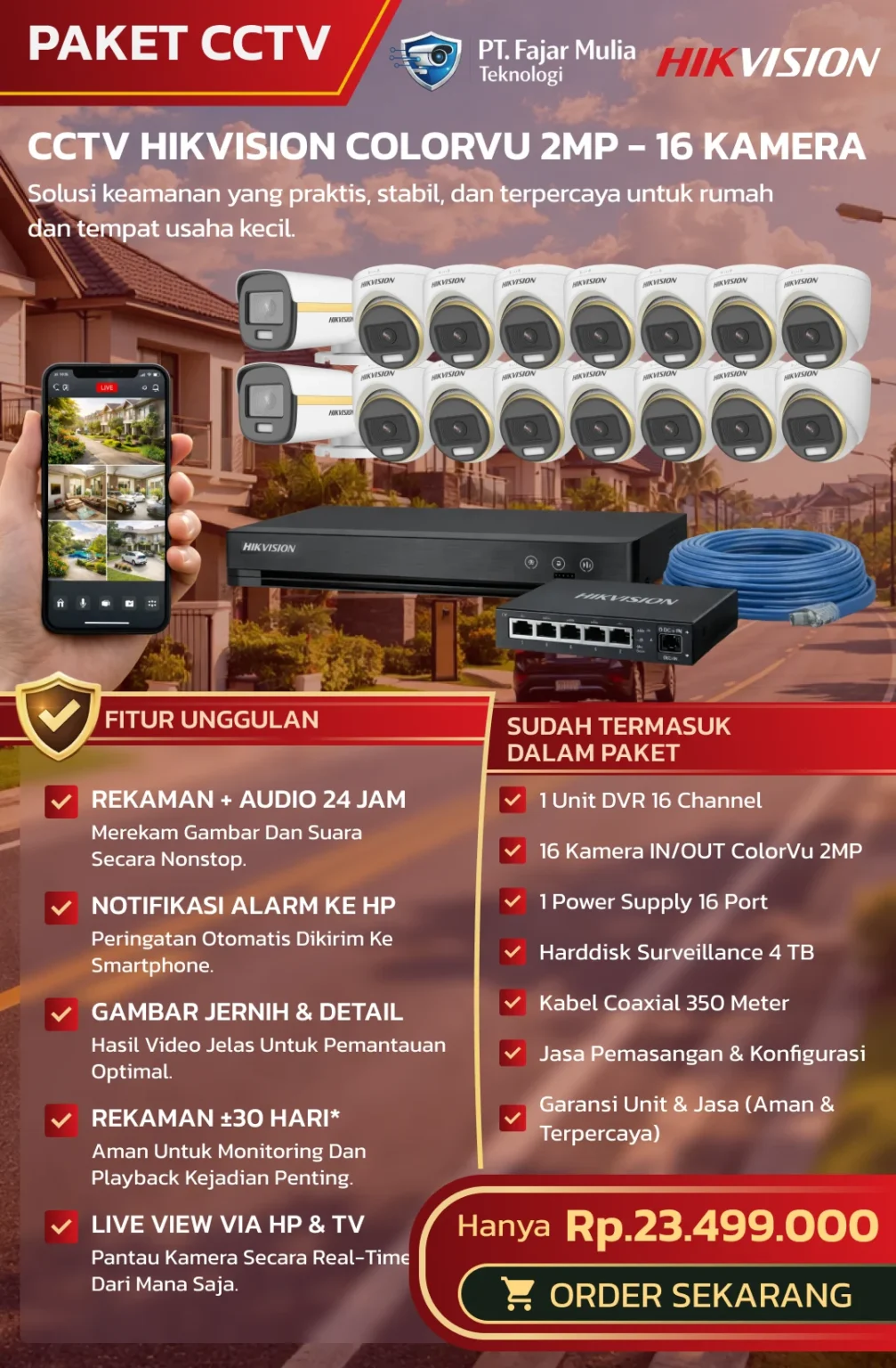 CCTV Hikvision ColorVu 2MP – 16 Kamera