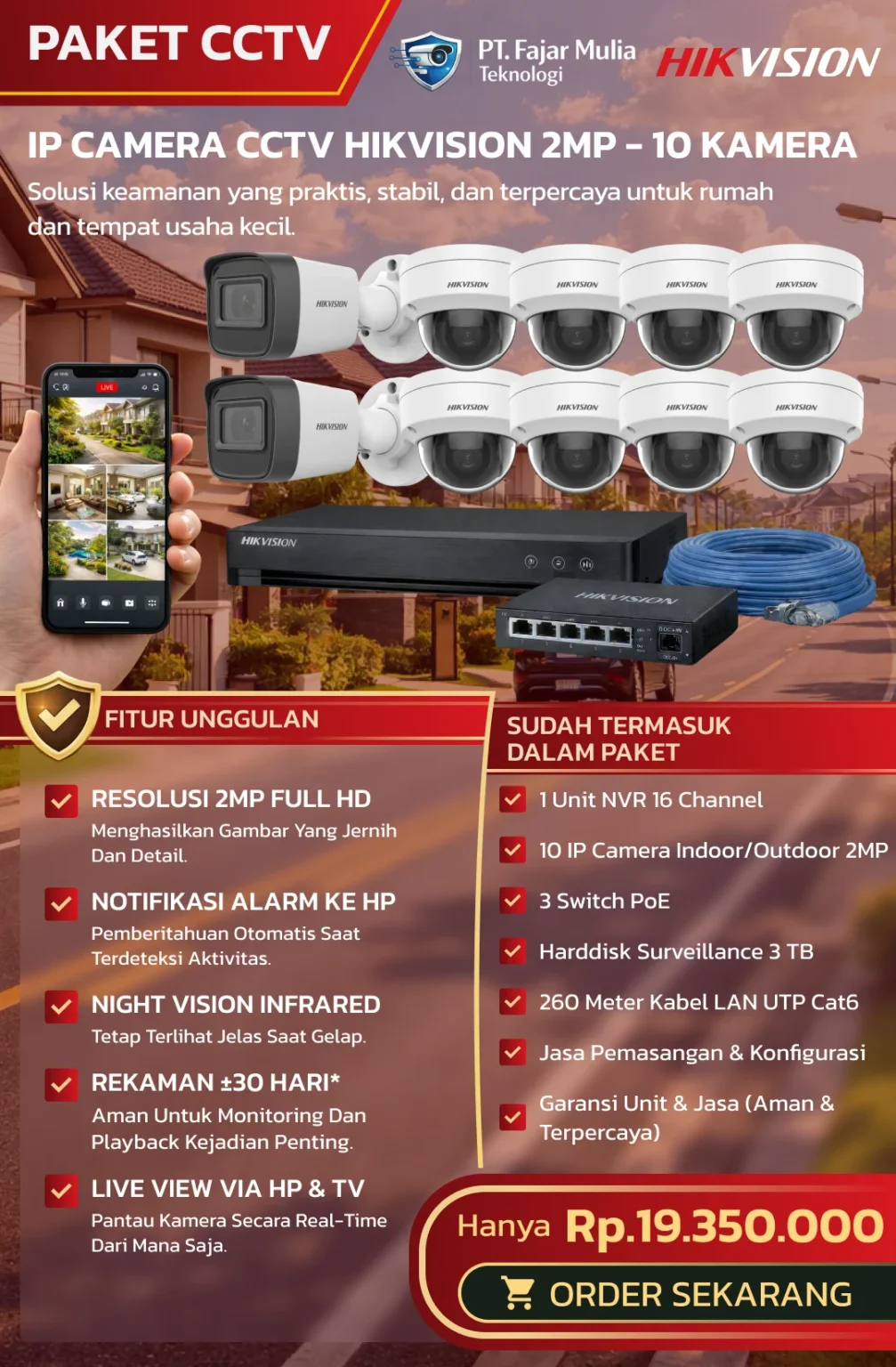 CCTV Hikvision IP Camera 2MP – 10 Kamera