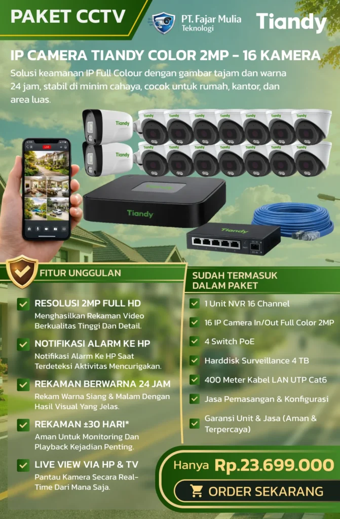 CCTV Tiandy IP Full Color 2MP – 16 Kamera