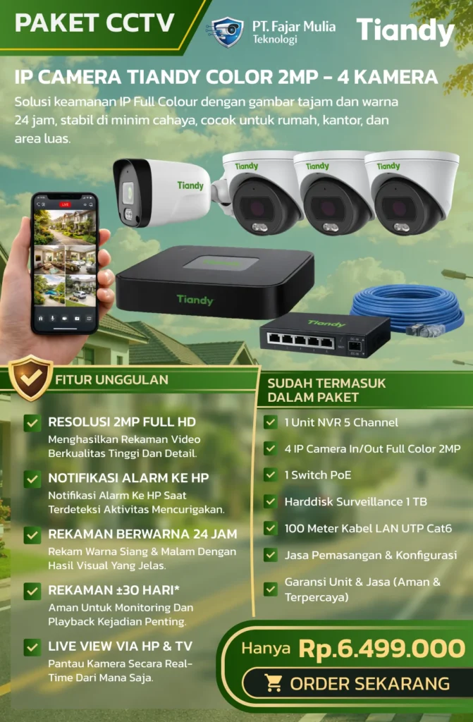 CCTV Tiandy IP Full Color 2MP – 4 Kamera