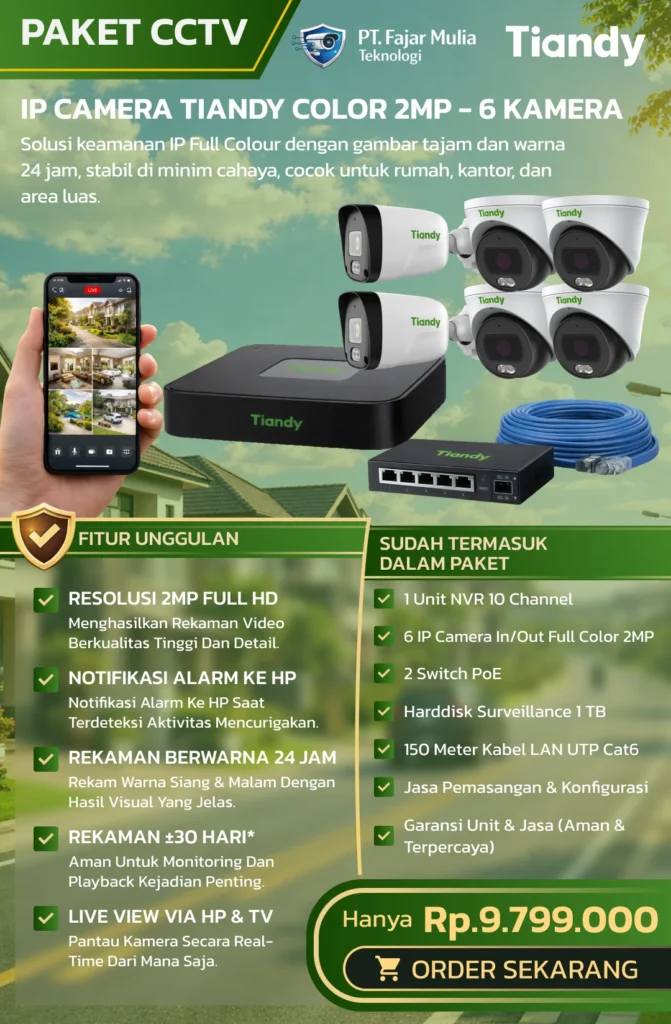 CCTV Tiandy IP Full Color 2MP – 6 Kamera